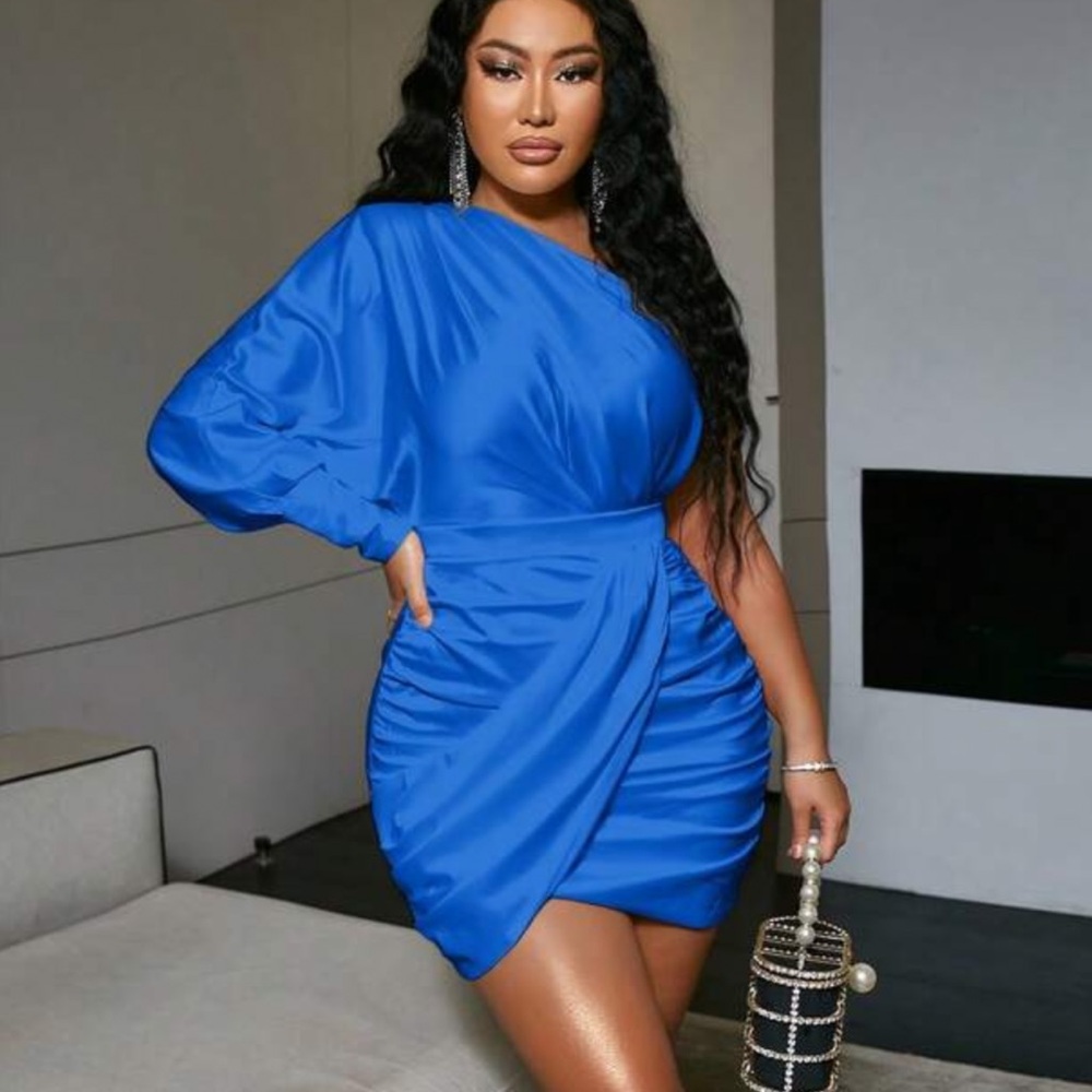 Royal Blue One-Shoulder Ruched Mini Dress